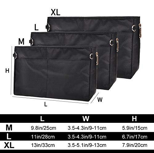 Vercord Expandable Nylon Handbag Purse Organizer Insert Liner Shaper Bag in Bag Black Medium - color: Black, size: Medium