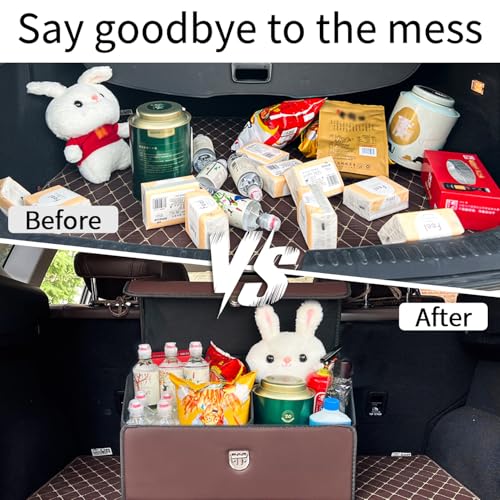 Trunk Organizer for Car With Lid,Foldable Trunk Organizer for SUVs & Sedans,Multi-Functional Leather Storage Box - Brown - Small - color: Brown, size: Small