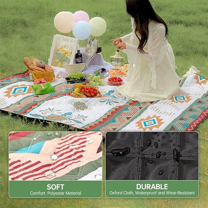 77.56"×77.56" Large Picnic Blankets Waterproof Picnic Mat Foldable Picnic Blanket for 4 to 6 Adults 3-Layer Outdoor Blanket for Camping, Park, Beach, Grass