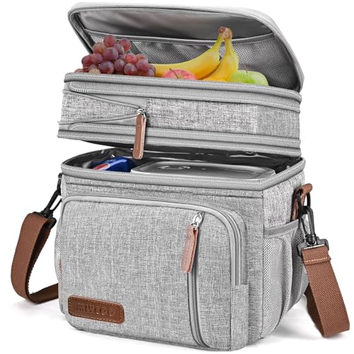 MIYCOO Lunch Bag & Lunch Box for Women Men, Double Deck Leakproof Insulated Soft Large Adult Camping Cooler bag for Work, Beach, Picnic, Travel (Grey, 15L) - color: 2 - Gray, size: 15L