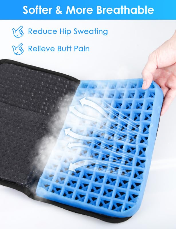 WISIMMALL Gel Seat Cushion Portable Travel Cushions, 16.5" x 12" Large Size Super Thick Foldable Chair Seat Cushion Lightweight for Car Office Chair Wheelchair, Pressure Sores Tailbone Pain Relief - size: L-Black