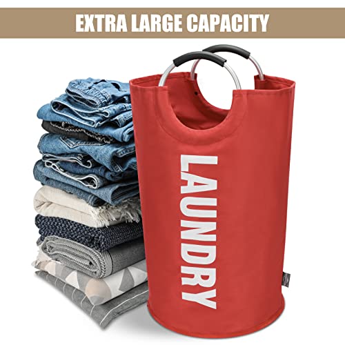 DOKEHOM 90L Large Laundry Basket, Collapsible Laundry Bag, Freestanding Tall Clothes Hamper, Foldable Washing Bin (Red) - color: Red, size: 90L
