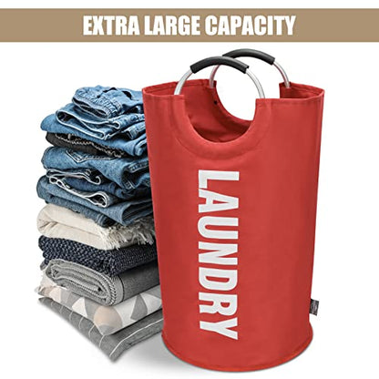 DOKEHOM 90L Large Laundry Basket, Collapsible Laundry Bag, Freestanding Tall Clothes Hamper, Foldable Washing Bin (Red) - color: Red, size: 90L