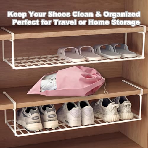 20 Pack Shoe Bags for Travel, 17" x 12.6" Drawstring Shoe Organizers with Clear Window, Breathable Non-Woven Dustproof Pouches for Luggage & Closet (Pink) - color: Pink