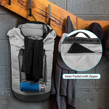 Dalykate Backpack Laundry Bag, Laundry Backpack with Shoulder Straps and Mesh Pocket Durable Nylon Clothes Hamper Bag with Drawstring Closure for College, Travel, Laundromat, Apartment - color: Grey