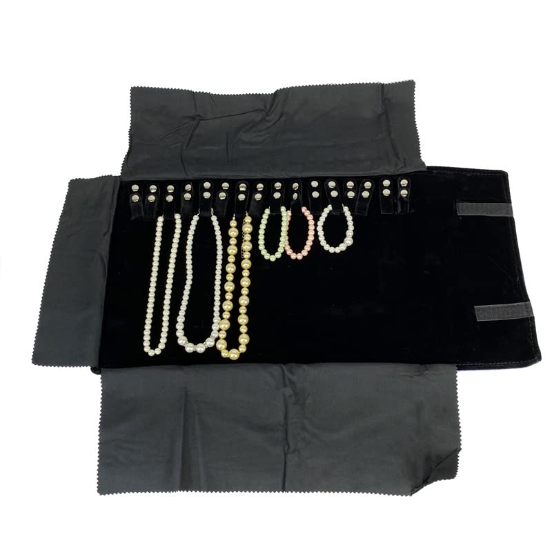 Velet Travel Jewelry Case Roll Bag Organizer for Necklace Bracelet Black Gray Velvet (Black Velvet) - color: Black Velvet