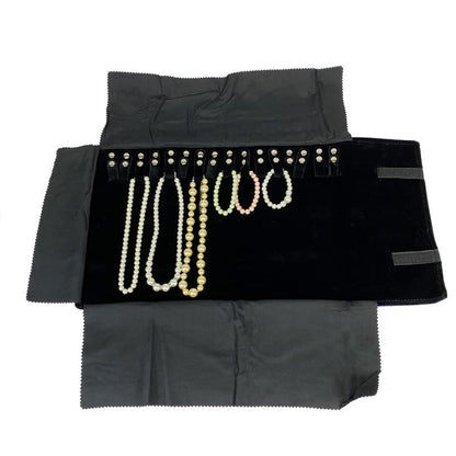 Velet Travel Jewelry Case Roll Bag Organizer for Necklace Bracelet Black Gray Velvet (Black Velvet) - color: Black Velvet