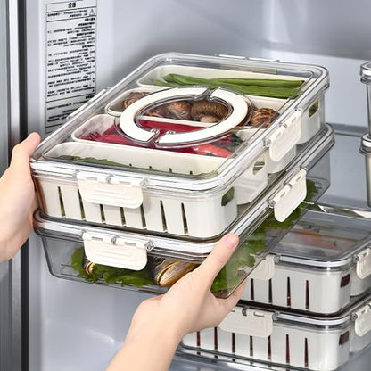 Divided Veggie Tray with Lid and Handle 4 Compartment Serving Tray Portable Travel Snack Storage Containers Stackable Snackle Box Charcuterie Container for Fruit,Vegetable,Salad - size: 1 Pack-4 Compartment