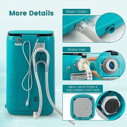 COSTWAY 7.7 Lbs Portable Washing Machine, 0.78 Cu.ft Full Automatic Laundry Machine with 10 Preset Programs, 3 Water Levels, Compact Washer and Spinner Combo for RVs Dorms Apartments, Blue