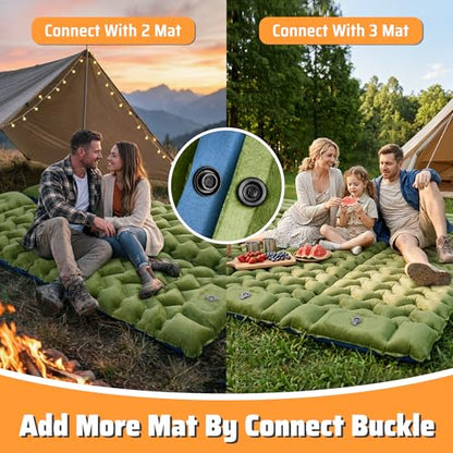 Camping Sleeping Pad, 4in Extra-Thick Inflatable Sleep Mat with Built-in Foot Pump & Pillow, Compact Camp Air Mattress for Backpacking, Hiking, Tent, Car, Travel Gear - color: Crystal Velvet Green+blue Nylon