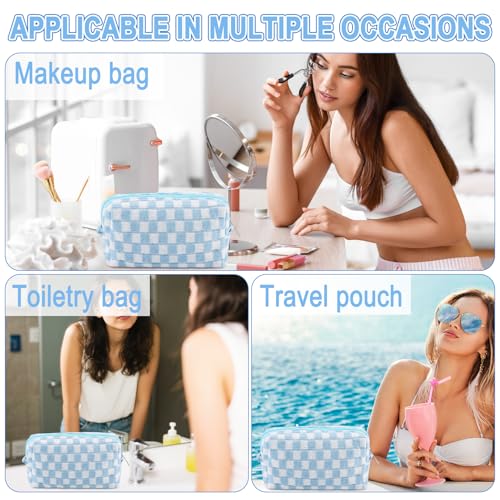 ZLFSRQ 6Pcs Checkered Pencil Case Cute Pencil Pouch for Teens Checkered Makeup Bag Blue Medium Travel Cosmetic Bag Makeup Pouch for Purse Aesthetic Trendy Zipper Toiletry Bags Organizer - color: Checkered 6Pcs M Blue