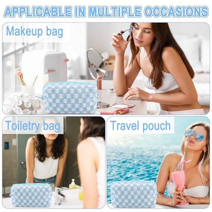ZLFSRQ 6Pcs Checkered Pencil Case Cute Pencil Pouch for Teens Checkered Makeup Bag Blue Medium Travel Cosmetic Bag Makeup Pouch for Purse Aesthetic Trendy Zipper Toiletry Bags Organizer - color: Checkered 6Pcs M Blue