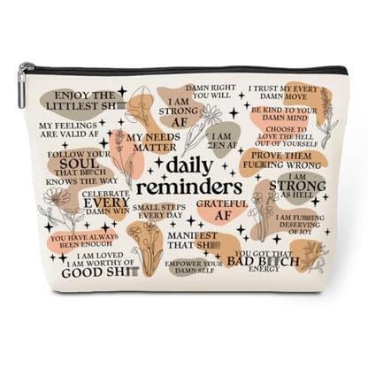 Daily Reminders Makeup Bag Positive Affirmations Self Love Gifts Inspirational Mental Health Gifts for Female Friend Colleagues Coworker Birthday Friendship Mothers Day Nurse Day Travel Toiletry Bag - color: Multicolor631