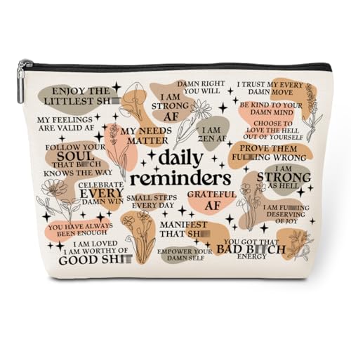 Daily Reminders Makeup Bag Positive Affirmations Self Love Gifts Inspirational Mental Health Gifts for Female Friend Colleagues Coworker Birthday Friendship Mothers Day Nurse Day Travel Toiletry Bag - color: Multicolor631