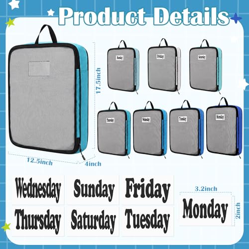 7 Pcs Packing Cubes for Travel Days of Week Compression Packing Cube with Labels Organizers Luggage Storage Bag(Blue,Large) - color: Blue