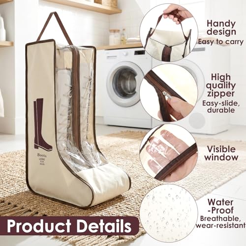 Portable Boots Storage Bag, Beige Dust Proof Boots Protector Carry Bag with Handle Shoe Dust Organizer Packing for Travel and Daily Use(Large) - size: Large