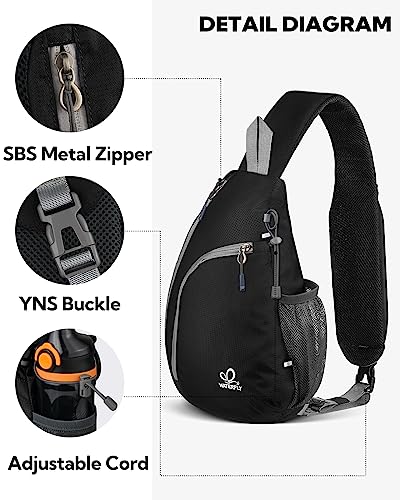 WATERFLY Crossbody Sling Bag Small Water Resistant Backpack Lightweight Shoulder Chest Daypack for Men Women Hiking Travel - color: Black/W