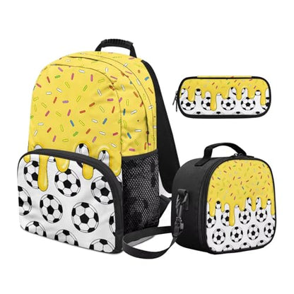 Football School Backpack for Boys, 3PCS School Backpacks for Primary Study, Lightweight Bookbag with Lunch Bag Bundle for Kids Teens Students - color: Football -4
