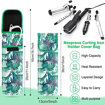 Shappy 2 Pcs Heat Resistant Hair Tools Bag Curling Iron Travel Case Cover Neoprene Flat Iron Holder Travel Case and Silicone Mat Pouch for Hot Hair Tools Storage Organizer(Frond Style) - style: Frond Style