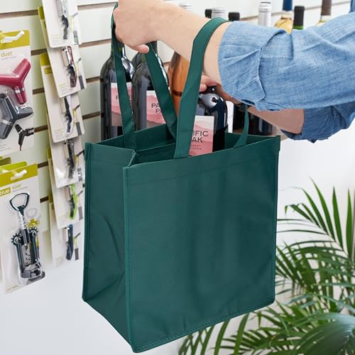 True Wine Tote Bag with Dividers, 6 Bottle Carrier for Wines & Champagne Bottles, Perfect for Travel, Holiday, Birthday Party - color: Green