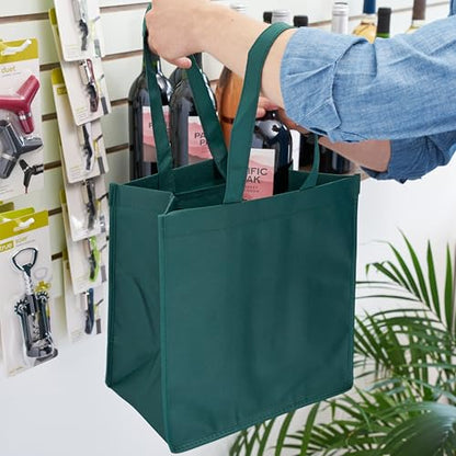 True Wine Tote Bag with Dividers, 6 Bottle Carrier for Wines & Champagne Bottles, Perfect for Travel, Holiday, Birthday Party - color: Green