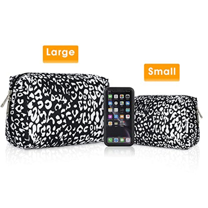 Narwey Cute Cheetah Makeup Bag Travel Cosmetic Bag Organizer Toiletry Bag Make Up Bags with Compartments for Women Girls (Large, Black Leopard) - color: Black Leopard, style: Large