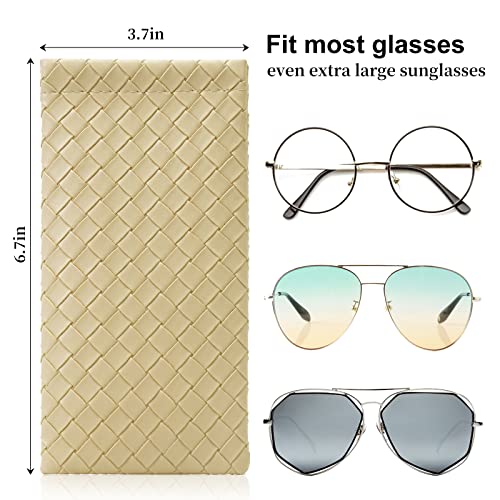 Squeeze Top Sunglass Pouch - Portable Sunglass Organizer Pouch Bags Soft PU Leather Glasses 2 Pack - color: Black - Light Yellow