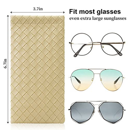Squeeze Top Sunglass Pouch - Portable Sunglass Organizer Pouch Bags Soft PU Leather Glasses 2 Pack - color: Black - Light Yellow
