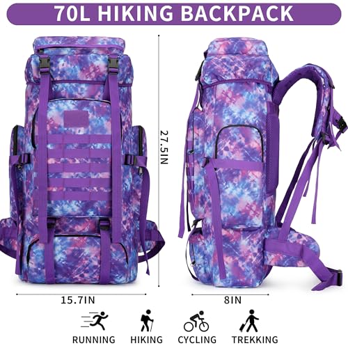 Hiking Backpack for Men 70L/100L Camping Backpack Military Rucksack Molle 3 Days Assault Pack for Climbing | Camping Backpack - color: 70l-purple Tie-dye