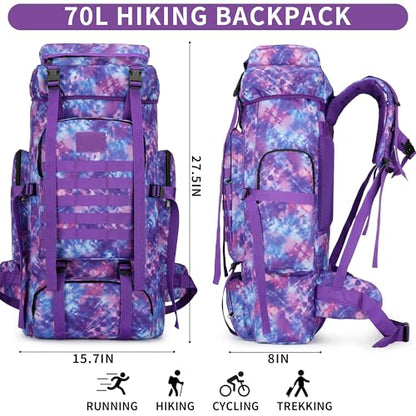 Hiking Backpack for Men 70L/100L Camping Backpack Military Rucksack Molle 3 Days Assault Pack for Climbing | Camping Backpack - color: 70l-purple Tie-dye