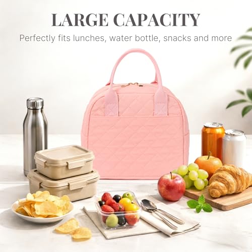 LOVELYWIND Lunch Bag for Women, Insulated Lunch Box, Reusable Water-Resistant Lunchbox Cooler with Front Pocket, Large Capacity Lunch Tote Bag for Work, Travel, Picnic - color: Pink