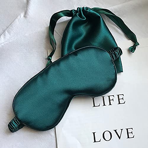 Silk Satin Sleeping Eye Mask, Dark Green Sleep Eye Mask Night Blindfold for Women and Men, Soft Breathable Blackout Eyeshade Eye Cover for Travel, Wedding Bridesmaid Gift - color: Dark Green
