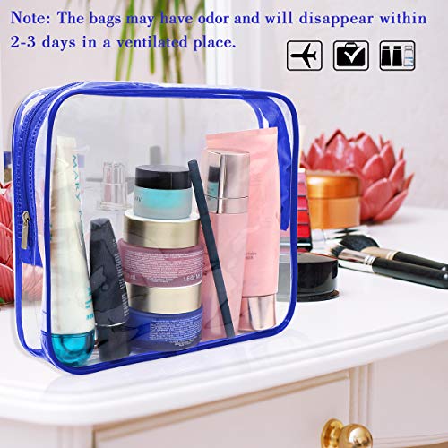 APREUTY Clear Makeup Bags, TSA Approved 6Pcs Cosmetic Makeup Bag Set Clear PVC with Zipper Handle Portable Travel Luggage Pouch Airport Airline Vacation (Blue) - color: Blue-6PCS(Large+Medium+Small)