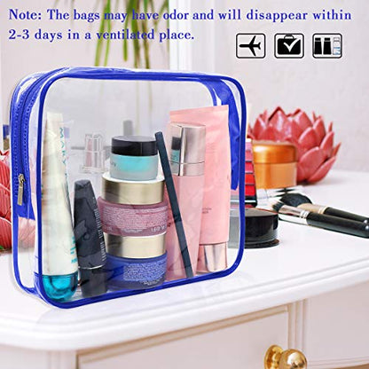 APREUTY Clear Makeup Bags, TSA Approved 6Pcs Cosmetic Makeup Bag Set Clear PVC with Zipper Handle Portable Travel Luggage Pouch Airport Airline Vacation (Blue) - color: Blue-6PCS(Large+Medium+Small)