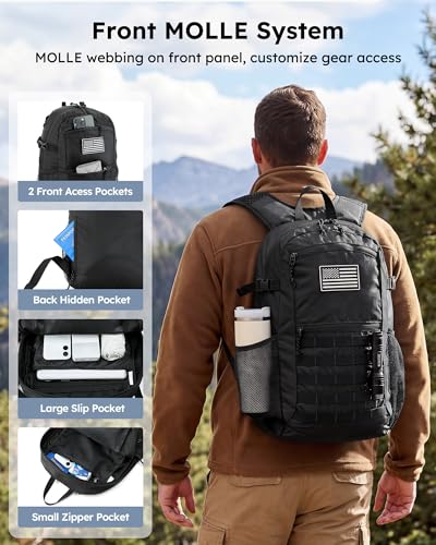 Small 20L Foldable Hiking Daypack for Men Women – Ultra Lightweight Tactical Packable Backpack for Travel, Camping Outdoor, Black - color: Black