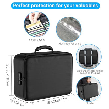 ENGPOW 5200°F Fireproof Document Bag with Lock, Upgraded Heat Insulated Fireproof Box 8 Layers File Organizer, Portable Home Travel Safe Storage for Important Documents,Passports,Laptop, Black(Soft)