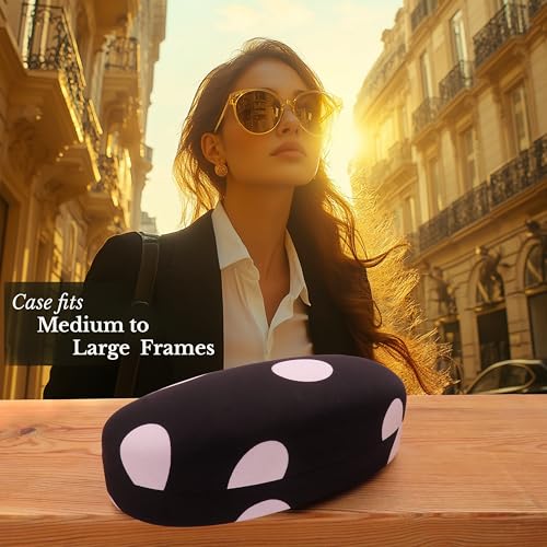 MyEyeglassCase Hard Sunglasses case - Women Glasses Case Holder - Large Durable Eyeglass Case Hard Shell with Pouch & Cloth - color: As113 Polka Dots