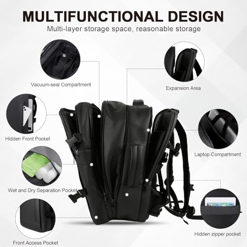 Vacuum Backpack Travel with Pump, Expandable Vacuum Backpack with Air Compression System, Airback Vacpack TSA Lock Water Resistant Carry-On Luggage - color: Black1