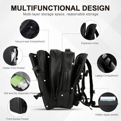 Vacuum Backpack Travel with Pump, Expandable Vacuum Backpack with Air Compression System, Airback Vacpack TSA Lock Water Resistant Carry-On Luggage - color: Black1