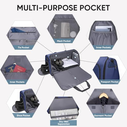 BALEINE Travel Garment Bag, Travel Suit Bag for Men, Water Resistant Carry on Garment Bag for Hanging Clothes, Garment Duffel Bag for Travel Business (Navy-Convertible) - color: Navy-Convertible