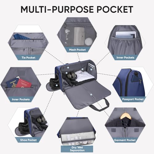 BALEINE Travel Garment Bag, Travel Suit Bag for Men, Water Resistant Carry on Garment Bag for Hanging Clothes, Garment Duffel Bag for Travel Business (Navy-Convertible) - color: Navy-Convertible