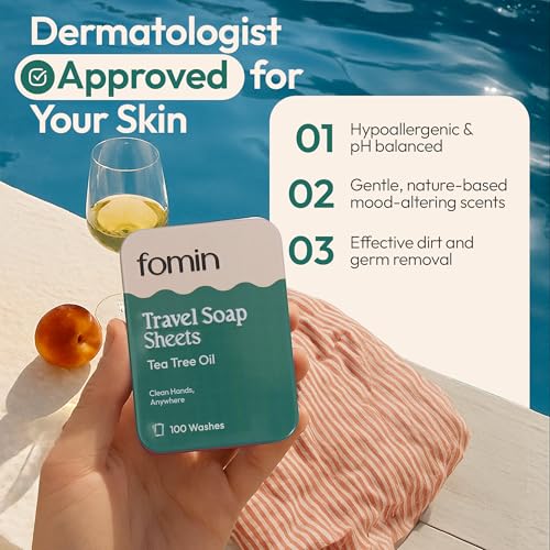 FOMIN - Paper Soap Sheets Tin for Traveling - 3 Pack Tea Tree - Portable Travel Hand Soap Sheet, Dissolvable Mini Camping Hand Soap for Hand Washing - color: Tea Tree (Pack of 3)