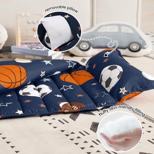 PHF Soft Toddler Nap Mat with Removable Pillow, Rollup Design Kids Sleeping Mat, Slumber Bags for Boys, 55"x23" Toddler Sleeping Bag for Daycare Preschool Travel Camping, Ball - color: Ball