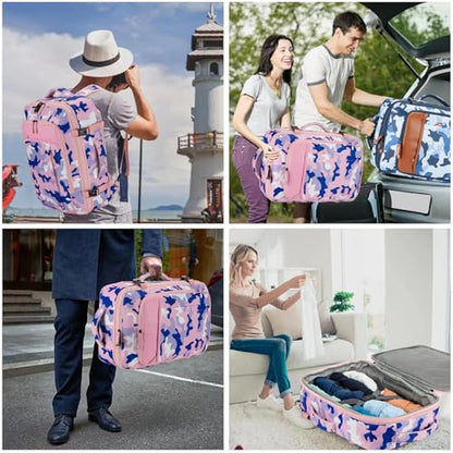 Lumesner Carry on Travel Backpacks, Extra Large 40L Flight Approved for Men & Women,Expandable Suitcase backpack (Camouflage Pink(Backpack With 4 Packing Cubes)) - color: Camouflage Pink
