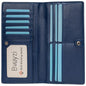Bveyzi Ultra Slim Thin Leather RFID Blocking Credit Card Holder Bifold Clutch Wallets for Women - color: Navy Blue