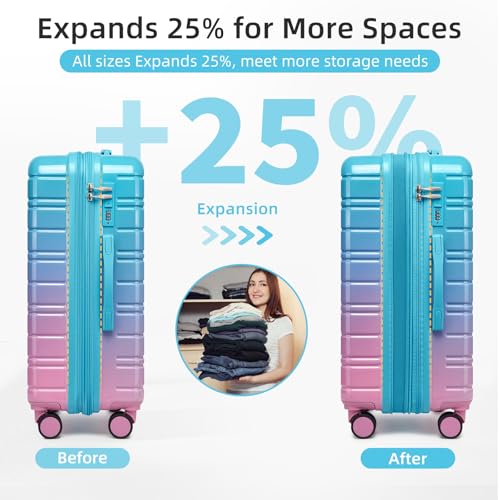 LARVENDER Luggage Sets 5 Piece Hardside Expandable Suitcase with Wheels Lock,PC+ABS Hardside Lightweight Rolling Suitcase for Women and Men,Cotton Candy - color: Cotton Candy, size: 5 Piece Set (20/24/28/DB/TB)
