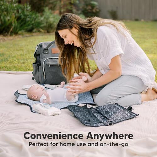 KeaBabies Portable Diaper Changing Pad, Travel, Car - Large Waterproof Baby Changing Mat, Wipeable, Padded, On The Go Travel Diaper Clutch Bag, Easy to Use Pockets for Newborn Essentials (Dino Ridge) - color: Dino Ridge