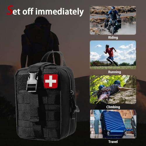 Universal IFAK Trauma First Aid Kit Molle Pouches Emergency Survival Kit Suitable for Home, car, Travel, Camping, Hiking, Sports, Outdoor Emergencies-Quick Response First Aid Essentials (Black) - color: Black