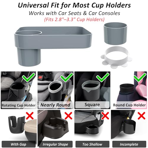 Car Seat Snack Tray for Kids, Mess-Free Square Travel Tray Cup Holder Snack Tray, Durable Car Food Tray for Toddlers, Universal Fit Kids Travel Road Trip Essentials (1, Grey) - color: grey