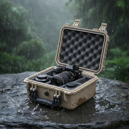 MEIJIA Portable All Weather Waterproof Protective Case,Hard Case,Camera Case With Customized Fit Foam,Fit Use of Drones,Camera,Equipments,Pistols,13.35 x11.63x5.98inches (Desert Tan) - color: Desert Tan